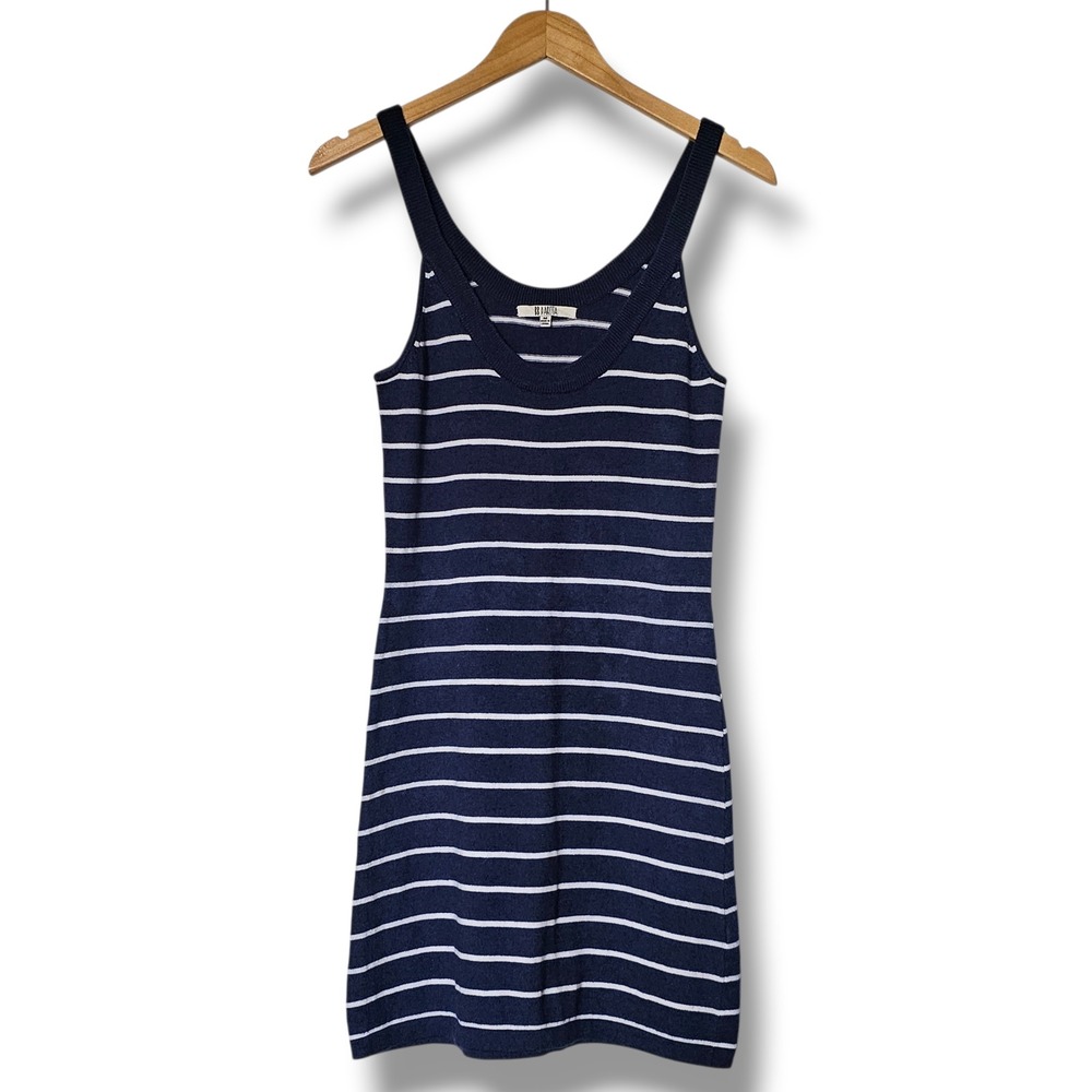 BB Dakota Cashmere Blend Knit Mini Dress M Navy Blue Striped Sleeveless Nautical